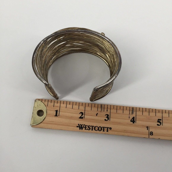 Handmade Metal Wire Wrist Cuff Bracelet Artist Designed Gold Tone Minimalist - Picture 5 of 6